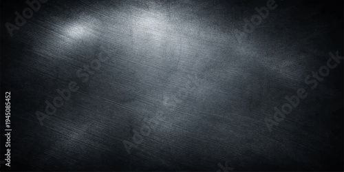 A dark grunge metal texture background features a rough old gray surface with a black vintage pattern and a dirty industrial wall design