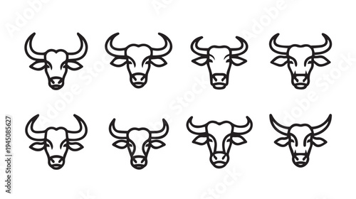 Bull Head Icons Collection Multiple Variations Simple Line Art