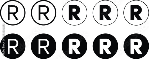 Ten registered trademark symbols in circles on a white background r symbol copyright