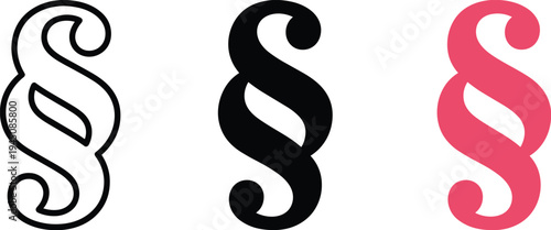 Three paragraph symbols in different styles and colors on a white background section symbol pilcrow