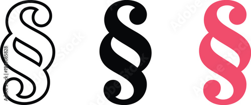 Three paragraph symbols in different styles and colors on a white background section symbol pilcrow