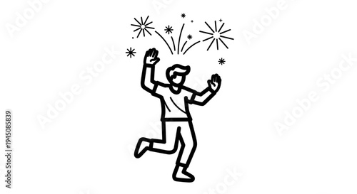 Joyful Person Celebrating with Fireworks, Dynamic Movement, Abstract Sparkles