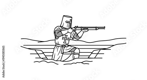 Knight in Trench with Rifle, Historical Warfare Concept