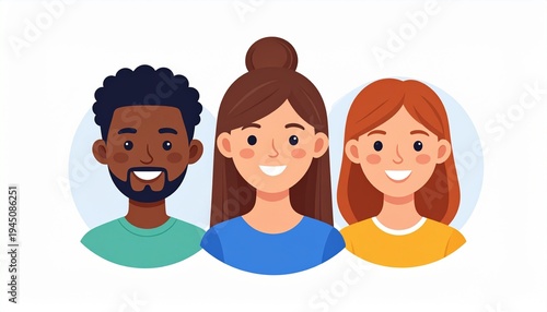 Diverse group of smiling people vector illustration of friendship and unity