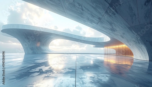 Modern architectural design with curved shapes and natural light illustration