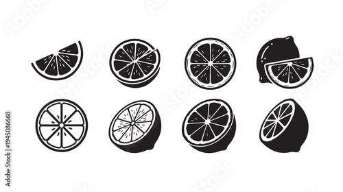 Citrus Slices and Halves Collection Graphic Icons Isolated on White