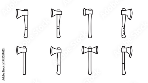 Collection of Axe Icons Various Styles Line Art Isolated