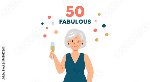 50 Fabulous Silver Hair Woman Character Birthday Flat Vector