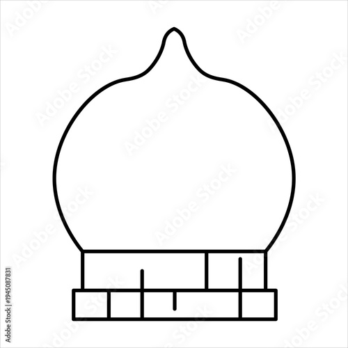 A minimalist line drawing of a stylized onion or bulb with a pointed top, resting on a rectangular base with vertical lines.