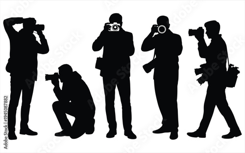 Five silhouettes of people taking with cameras photographers