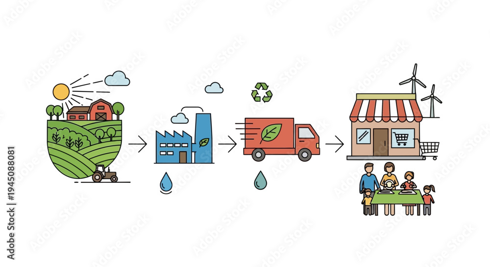 Naklejka premium Sustainable Food Supply Chain from Farm to Table.