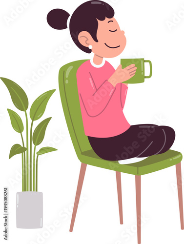 Girl Relaxing Coffee Time For Digital Detox Balance Life