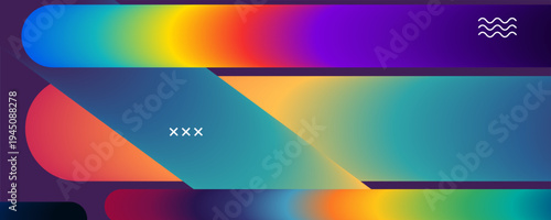 colorful abstract shapes and lines in rainbow gradient hues