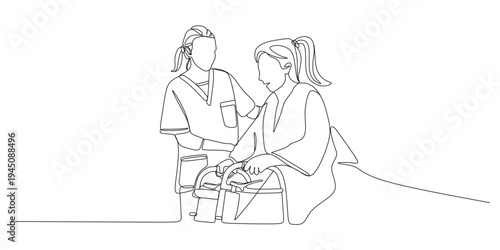 Nurse Assisting Patient with a Walker Illustration