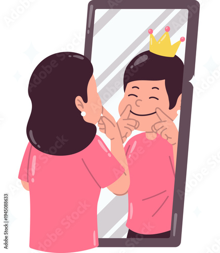 Self Proud in Front of Mirror for Mindfulness