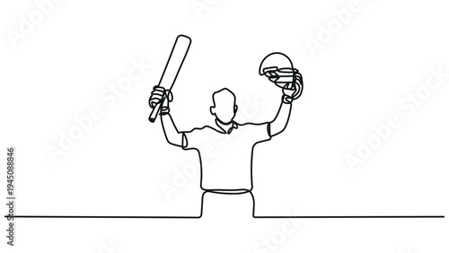 A cricket player is celebrating with a bat and a helmet
