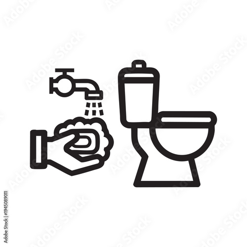 Washing hands next to a toilet