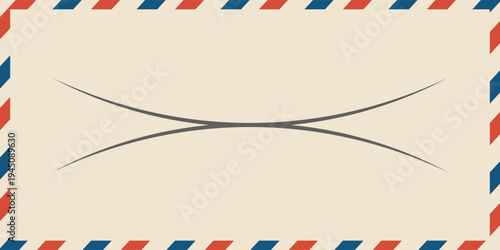 Airmail envelope frame. Commercial envelope. International vintage letter border. Retro air mail postcard with blue and red stripes. Blank correspondence paper template.eps,10