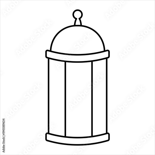 A simple black and white line drawing of a traditional lantern with a domed top and a cylindrical body.