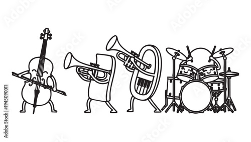 A group of cartoon characters playing musical instruments