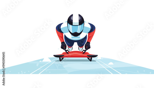 A bobsled athlete in a racing sled on a winter track