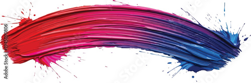 Vector  illustration of Dynamic Red and Blue Paint Arc with Splashes Isolated on Transparent Background