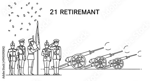 Military Retirement Ceremony with Cannon Salute and Confetti