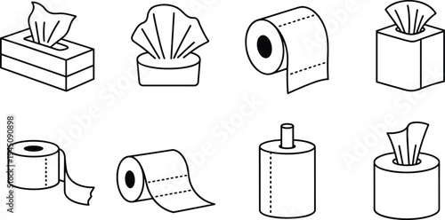 Collection Of Toilet Paper And Tissue Box Icons In Outline Style tissues roll