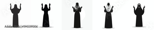 vector silhouette of a Muslim woman standing in prayer gesture front view