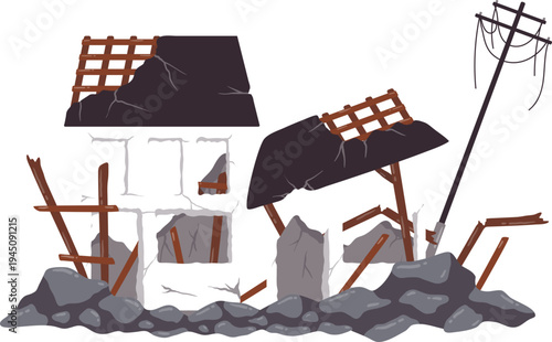 Earthquake Disaster Damaging Residential Structural Buildings