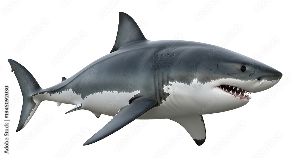Fototapeta premium Large gray shark with sharp teeth swimming in water