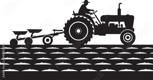 Tractor with Seeder Attachment in Field farming agriculture