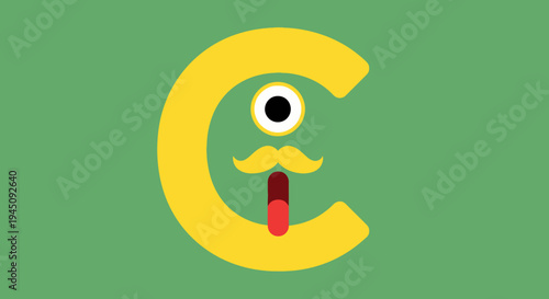 Fun Cartoon 'C' Character with Googly Eye and Mustache