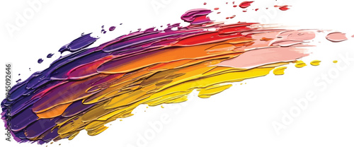 Vector  illustration of Textured rainbow gradient paint brush stroke, isolated on transparent background