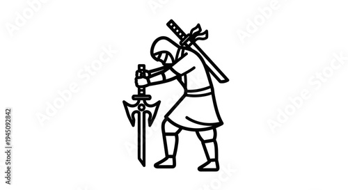 Ninja Warrior with Katana and Sword, Medieval Warrior, Fantasy Fighter, Martial Arts