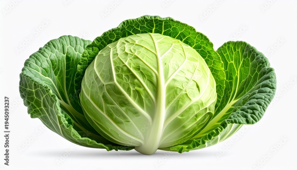 Fototapeta premium Fresh green cabbage head isolated on white background for healthy food concepts