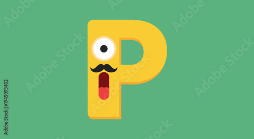 Cartoon P Letter with Expression and Mustache