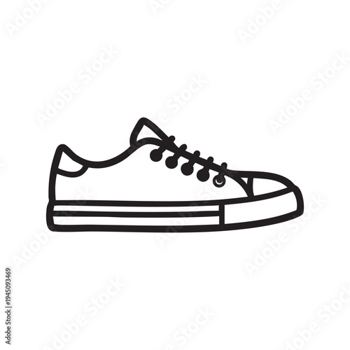 A black and white drawing of a sneaker