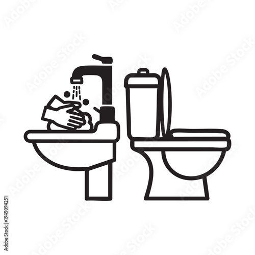 A bathroom sink and toilet with a hand washing