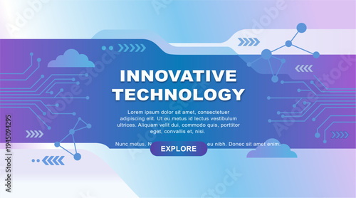 Innovative Technology Banner with Digital Network and Circuit Lines, Modern AI Tech Landing Page Design with Gradient Background