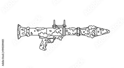 Rocket Launcher Weapon Outline Drawing, Military Combat Equipment Icon
