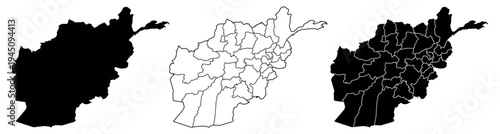 Afghanistan map isolated on white background. Afghanistan country map. Low detailed. Solid simple style. Afghanistan map silhouette linear and black illustration. Black and white. Vector editable