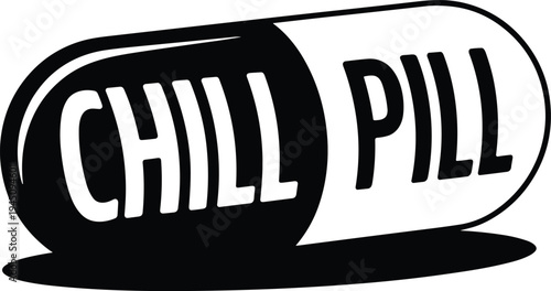 Chill Pill Capsule Icon with Text on White Background vector illustration