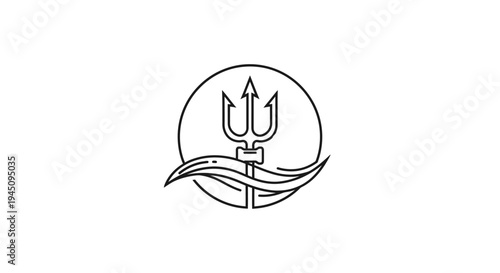 Trident symbol design in circle with wave element isolated on white background