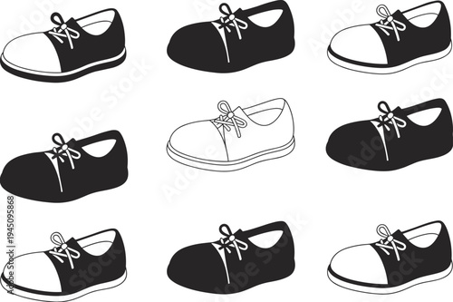 Nine Black and White Silhouettes of Oxford Shoes footwear boot