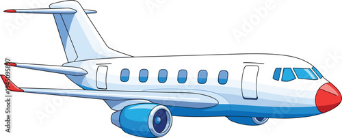 Cartoon passenger airplane vector illustration isolated on white background, modern commercial aircraft transport plane aviation travel concept colorful flat design