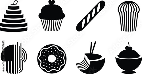 Delicious assortment of iconic black and white food illustrations