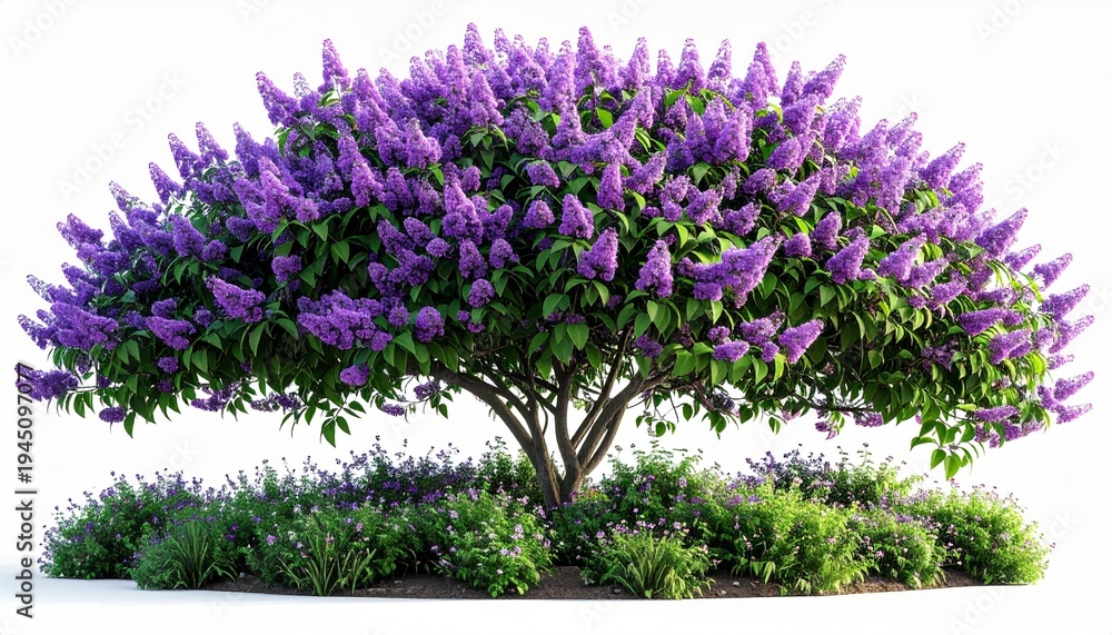 Obraz premium Vibrant purple lilac tree isolated on white background for decorative purposes