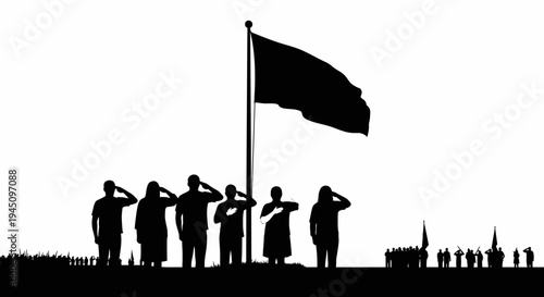 Silhouette of Soldiers Saluting Flag at Sunset