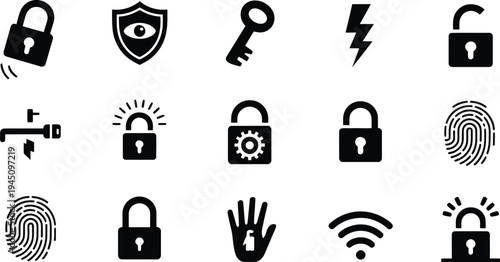 Collection of icons representing security, access control, and connectivity features